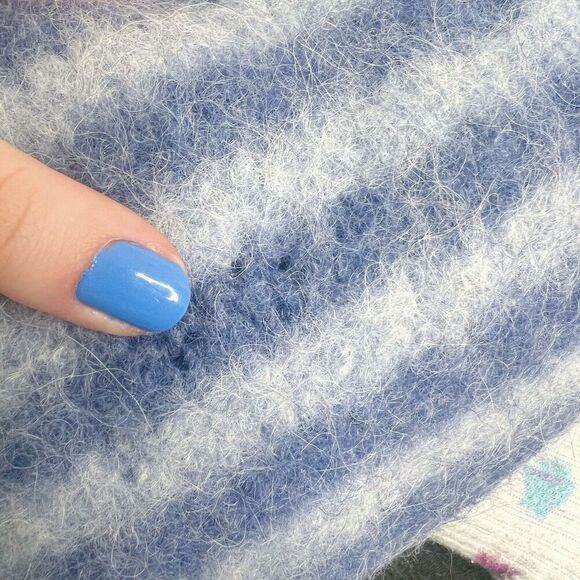 Handmade Lucite Wool Purse Blue Striped Handbag Tortoiseshell Handle y2k Felted - Picture 5 of 6